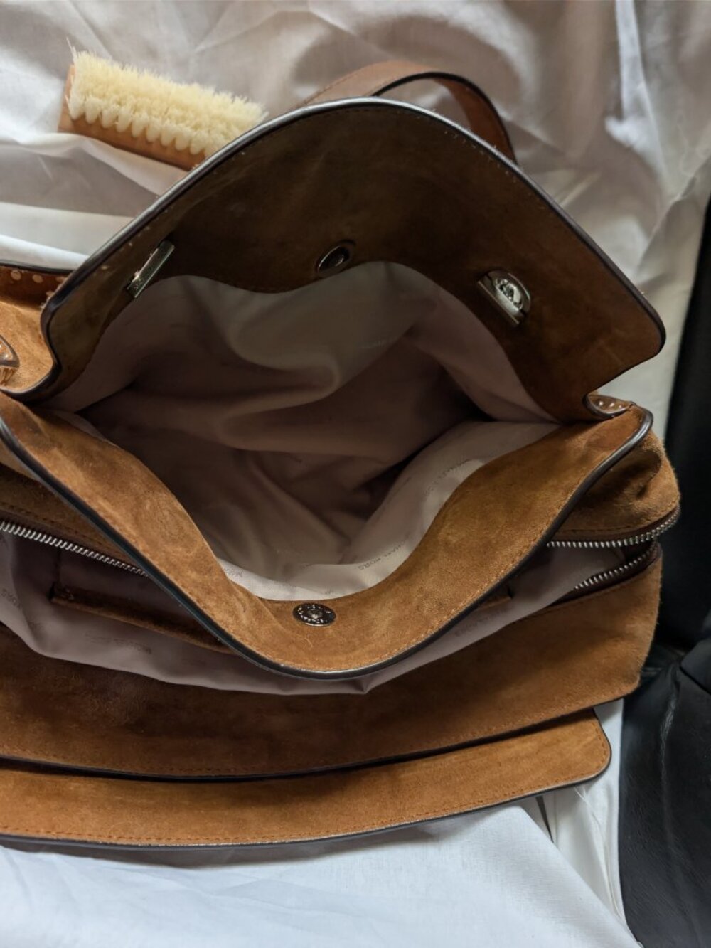 Authentic Michael Kors Brown/Tan Astor Genuine Suede Shoulder Bag - Picture 3 of 10
